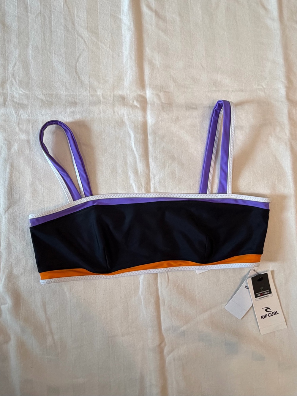 NWT Ripcurl Black Bikini Top with Purple and Orange Trim (RV $69.95) Size Large
